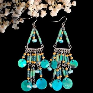 Vintage Y2K Boho Beaded Chandelier Statement Earrings